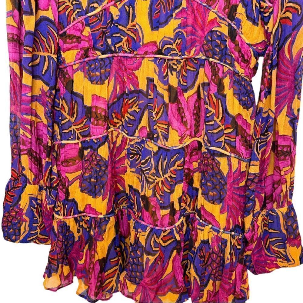 FARM RIO Yellow Fruit Dream Long Sleeve Mini Dress NWT - Picture 5 of 12